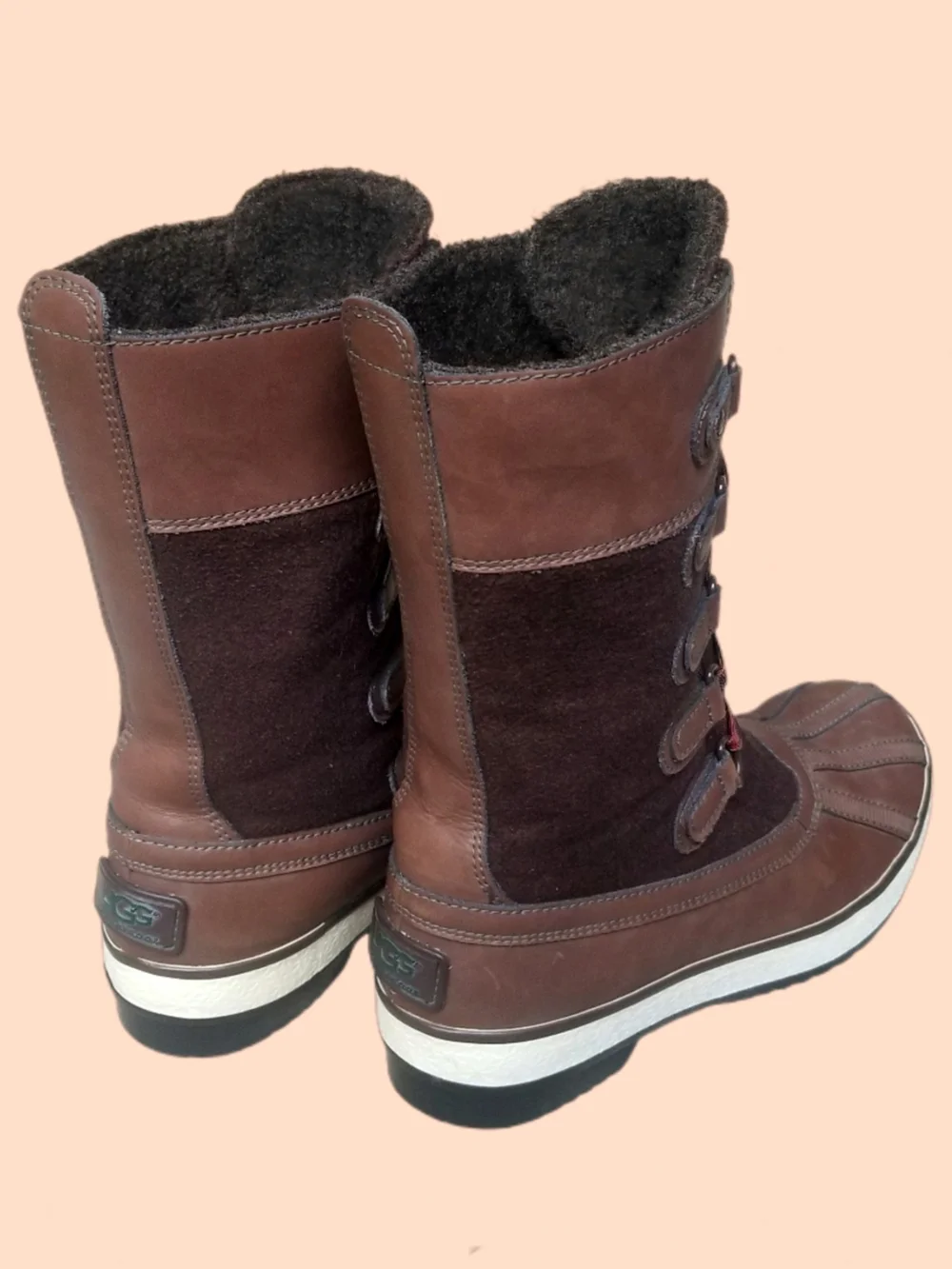 UGG Women's 7 Baroness Waterproof Duck Boots Chocolate Brown Leather Wool